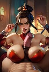 ai_generated animal_genitalia avatar_the_last_airbender azula big_penis chains cleavage cleavage_overflow clothed eye_contact horse horsecock huge_breasts huge_cock paizuri paizuri_under_clothes paralap partially_clothed tied tied_arms tied_up