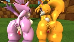 2girls 3d 3d_(artwork) 3d_model 3d_render anthro anus ass asshole bent_over big_ass blaze_the_cat bubble_butt bunnie_rabbot bunny caked_up cheeked_up cotton_tail dat_ass eyelashes fat_ass felid feline feline felis female furry grass green_hill_zone ground lagomorph leporid looking_at_viewer looking_back mammal maxdistortion moan naked nude open_mouth orange_fur outside presenting presenting_anus presenting_ass presenting_butt presenting_hindquarters presenting_pussy purple_fur pussy rabbit reaching_back rear_view sega sfm shiny sonic_(series) sonic_rush sonic_the_hedgehog_(archie) sonic_the_hedgehog_(comics) sonic_the_hedgehog_(series) source_filmmaker source_filmmaker_(artwork) tease teasing teasing_with_butt thicc thick thick_ass thick_thighs yiff