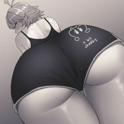 ass ass_cheeks ass_focus booty_shorts cipher4109 dokibird looking_at_viewer looking_back simple_background