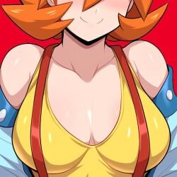 1girls ai_generated alternate_breast_size big_breasts breast_focus breasts chest close-up female huge_breasts kasumi_(pokemon) large_breasts novelai orange_hair paulinebabe pokemon_(anime) pokemon_frlg pokemon_journeys pokemon_rgby solo