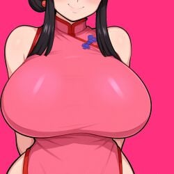 1girls ai_generated alternate_breast_size big_breasts breast_focus breasts chest chichi china_dress close-up dragon_ball dragon_ball_super dragon_ball_z female huge_breasts large_breasts mature_female milf mother novelai paulinebabe solo