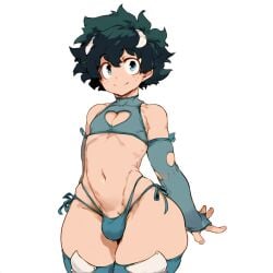 1boy ai_generated bulge child_bearing_hips curvaceous curvy femboy green_hair izuku_midoriya midoriya_izuku my_hero_academia novelai solo solo_focus thick_thighs thong trap