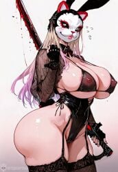 1eyedemperor 1girls 2d 2d_(artwork) 2d_artwork ai_assisted ai_generated big_ass big_breasts big_thighs bikini bikini_top bimbo bimbo_body bimbo_lips bimbofication bimbofied black_bikini black_panties black_stockings black_underwear blood bunny_ears bunny_girl bunny_mask bunnysuit cameltoe faceless faceless_character faceless_female female female female_focus female_only fingerless_gloves full_body gloves huge_ass huge_breasts huge_butt huge_thighs katana mask masked masked_female oneyedemperor pantyhose puffy_nipples puffy_pussy rabbit rabbit_ears rabbit_mask small_bikini stockings swimsuit swimwear thick_thighs thighhighs thighs tight_bikini tight_clothing weapon white_hair