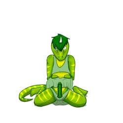 adriky1012 balls blush colored crossdressing dress erection gecko girly green green_hair hair horn kneeling lizard looking_at_viewer male panties penis scalie shadow skirt solo_male spread_legs spreading stripes taux the_block underwear xanthias yellow yellow_eyes