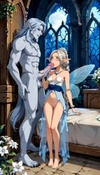 ai_generated blowjob fairy fairy_queen_lumina fairy_wings full_moon night on_bed original_character sexy silver_hair terror139 transformation werewolf