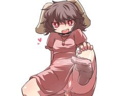 anal animal_ear brown_hair dress duo faceless_male female hakika heart jewelry looking_at_viewer male necklace no_panties no_shoes open_mouth penis pussy red_eyes sex short_hair simple_background socks solo_focus straight tewi_inaba touhou uncensored white_background