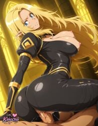 1boy ai_generated alpha_(the_eminence_in_shadow) artist_name ass black_bodysuit black_gloves blonde_hair blue_eyes bodysuit breasts breasts_out clenched_teeth clothed_female_nude_male clothed_sex cowgirl_position elf female gloves indoors kimochiii large_breasts long_hair looking_at_viewer looking_back nipples nude penis pointy_ears puffy_sleeves pussy reverse_cowgirl_position sex solo_focus straddling straight teeth the_eminence_in_shadow torn_bodysuit torn_clothes uncensored vaginal_penetration veins veiny_penis waifu