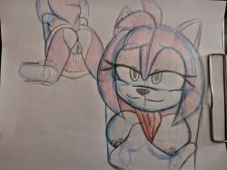 amy_rose clothing dress female knightnight54 large_breasts sega sketch sonic_(series) traditional_media