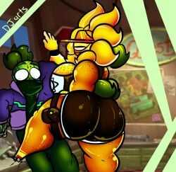 about_to_fuck behind_view big_breasts dj_arts hat horny_female jack_(dj_arts) muscular plant plants_vs_zombies pvz sunny_(dj_arts) thick_thighs wide_hips