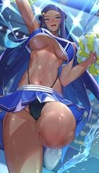 1girls bare_arms bare_legs bare_shoulders bare_thighs big_breasts black_hair blue_eyes blush clothed clothing color dark-skinned_female dark_skin female female_focus female_only game_freak gym_leader haska_(user_gure4787) hi_res large_breasts long_hair looking_at_viewer nessa_(pokemon) nintendo pokemon pokemon_ss pokemon_trainer solo solo_female tagme thick_thighs