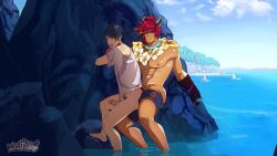 2boys abs anal anal_sex animated aphelios beach black_hair black_hair_bottom domination erection gay league_of_legends light_hair_on_dark_hair male/male male_focus male_only male_penetrated male_penetrating maoh_king muscular muscular_male partially_clothed penetration penis pool_party_series pool_party_sett pubic_hair red_hair red_hair_on_black_hair red_hair_top sett sex standing_sex yaoi