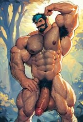 1boy 1male ai_generated armpit_hair armpits bara bara_tits big_balls big_penis black_hair bodybuilder civitai female_to_male flexing genderswap_(ftm) goth gwen_(tdi) hairy hairy_chest hi_res huge_cock male male_only manly moustache musk nude pecs pectoral_grab pubic_hair rule_63 short_hair solo steam steaming_body teal_hair total_drama_island