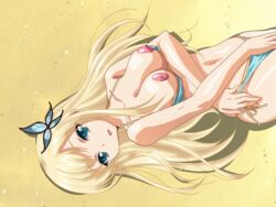 bikini blonde_hair boku_wa_tomodachi_ga_sukunai breasts butterfly_hair_ornament female human large_breasts long_hair pointy_chin sena_kashiwazaki swimsuit yabusame