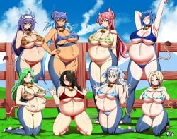 8girls black_hair blonde_hair blue_hair cinder_fall cow_ears cow_girl cow_horns cow_tail cowbell crossover elincia_ridell_crimea femsub fina_(skies_of_arcadia) fire_emblem fire_emblem:_path_of_radiance genshin_impact green_hair harem harem_girl hucow jadenkaiba judith_(tales) karina long_hair medium_hair mia_(fire_emblem) pink_hair purple_hair rune_factory_3 rwby sara_valestein skies_of_arcadia slave slave_collar slave_outfit slavegirl submissive_female tales_of_vesperia trails_of_cold_steel white_hair yelan_(genshin_impact)