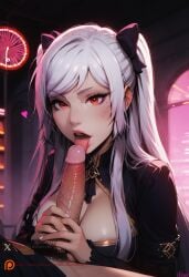 ai_generated alexia_midgar masturbation nicolfutamech oral_sex red_eyes sitting the_eminence_in_shadow uncensored white_hair