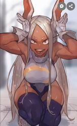 1female 1girl 1girls 2d 2d_artwork brown_body brown_skin bunny_ears color dressed female female_focus female_only full_color long_hair miruko my_hero_academia screenshot smile tagme uedrk_yamato_(artist) white_hair