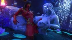 1futa 1girls 3d balls big_breasts blizzard_entertainment blue_skin breasts draenei elune eredar female female futa_on_female futanari gadgetzanauctionhouse night_elf nipples paizuri penis purple_skin small_breasts warcraft white_hair world_of_warcraft