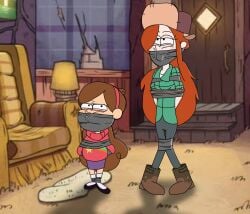 dvnod2 gagged gravity_falls mabel_pines tape_gag wendy_corduroy