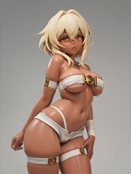 ai_generated bandeau blush figurine hotpants looking_at_viewer mayihavesomeslops plastic pvc ramlethal_valentine rizdraws_(ai_style) sweating thong wet whale_tail