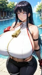 ai_generated big_breasts black_hair blank_eyes blank_stare breasts breasts_bigger_than_torso busty cleavage day daytime enormous_breasts female front_heavy_breasts full_cleavage grey_eyes headband headband_removed heavy_breasts huge_breasts hyper_breasts hyuuga_hinata jiuyang-hsien large_breasts light-skinned_female light_skin long_hair massive_breasts naruto naruto_(series) neutral_expression no_pupils outdoors outside pastel shiny_breasts side_cutout sideboob silver_eyes solo summer sunny top_heavy