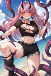 1girls ai_generated beach big_breasts blush breasts day emikukis latam_virtual_youtuber long_hair multicolored_hair outdoors pink_hair public sky_blue_hair tagme tentacle tentacle_grab thighs torn_clothes tupadrev4 virtual_youtuber vtuber