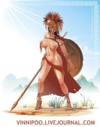 amazon amazon_warrior amazonian cape helmet large_breasts nipple_piercing original original_character pubic_hair pussy sash shield vinni-poo