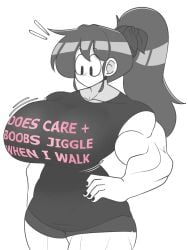 big_breasts black_hair breast_outline female female_focus female_only hand_on_hip jiggling_breasts looking_at_breasts marie_(tag-a-long) mime mime_girl mouthless mouthless_female muscle muscle_girl muscles muscular muscular_arms muscular_female muscular_thighs original original_art original_artwork shirt shirt_meme skin_tight tag-a-long tight_clothing white_body white_skin