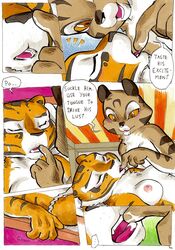 2girls anthro better_late_than_never breasts closed_eyes comic couple daigaijin dialogue english_text feline female fur furry kung_fu_panda lying master_tigress mei_ling nipples open_mouth page_40 panties pussy_juice tiger tongue underwear yellow_eyes yuri