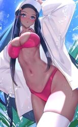 1girls bare_arms bare_legs bare_shoulders bare_thighs big_breasts black_hair blue_eyes blush clothed clothing color dark-skinned_female dark_skin female female_focus female_only game_freak gym_leader haska_(user_gure4787) hat hi_res large_breasts long_hair looking_at_viewer nessa_(pokemon) nintendo pokemon pokemon_ss pokemon_trainer solo solo_female tagme thick_thighs