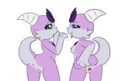 anthro anus duo feeshyartist female female/female fur furred_kobold furred_scalie genitals hi_res horn kobold mizu_(feeshyartist) presenting presenting_anus presenting_pussy pussy scalie spread_pussy spreading