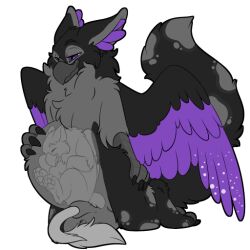 3_toes avian beak black_body duo feathered_wings feathers feet gryphon mythological_avian mythological_creature mythology purple_eyes symrea telegram_sticker toes wings