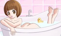 ass barefoot bath bathtub brown_eyes brown_hair erishiro female kill_la_kill mankanshoku_mako nude short_hair toes