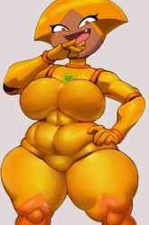 big_breasts brown_eyes doplino fembot yellow_body