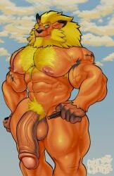 anthro balls bandai_namco big_balls big_penis digimon digimon_(species) digital_media_(artwork) drugs felid foreskin fur genitals guccigarf hair hi_res humanoid_genitalia humanoid_penis leomon looking_at_viewer male mammal mane marijuana muscular muscular_anthro muscular_male nipples nude pecs penis simple_background smoking solo