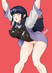 blue_hair blush breasts cum female human hyuuga_hinata jeibii konohagakure_symbol kunoichi large_breasts long_hair naruto ninja uncensored