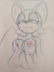 female groping_breasts knightnight54 rouge_the_bat sega sketch sonic_(series) traditional_media_(artwork)