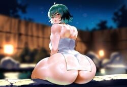 ai_generated ass ass_cleavage ass_focus back_view big_ass big_breasts big_butt big_thighs dijiai focus from_behind from_behind_position fubuki_(one-punch_man) hourglass_figure looking_at_viewer looking_back night nsfw one-punch_man onsen round_ass round_butt sitting thick thick_ass thick_butt thick_legs thick_thighs thighs towel wide_hips