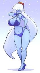 1girls 2023 adventure_time big_breasts bikini blue_skin blush breasts cartoon_network clothed clothing cosplay crown female huge_breasts ice_queen_(adventure_time) long_hair movailarts slave slave_bikini slave_collar slave_leia_(cosplay) slavegirl solo solo_female white_hair