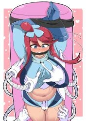 1girls absurd_res big_breasts blue_eyes blush bondage border bound bound_wrists breast_grab breasts creatures_(company) cropped_jacket gag gagged game_freak gloves hair_ornament heart hi_res ken725011186 midriff molestation navel nintendo open_mouth pokemon pokemon_bw red_hair restrained revealing_clothes sex_machine short_hair_with_long_locks short_shorts shorts sidelocks skyla_(pokemon) solo suspenders tickling topknot