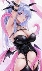 big_breasts blue_hair devil huge_breasts huge_thighs long_hair purple_eyes purple_hair tentacle thighs twintails