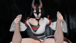 3d amazon amazon_position black_lipstick black_nails femdom forest fortnite half-dressed half_clothed half_naked horns night riding riding_penis robe sleeves the_night_rose_(fortnite)