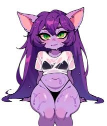 1girls ai_assisted ai_generated bikini black_bikini flesh_fang green_eyes highleg_bikini league_of_legends long_hair losforry_custom lulu_the_fae_sorceress oerba_yun_fang purple_hair purple_skin see-through shortstack solo thick_thighs transparent_background wet wet_hair wet_shirt yordle