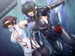 2girls annerose_vajra black_hair blindfold bondage breasts brown_hair cg clothing dress electrodes electrostimulation erect_nipples erect_nipples_under_clothes error femsub gag game_cg kagami koutetsu_no_majo_anneroze large_breasts latex lee_mayfeng lilith-soft multiple_girls multiple_subs open_mouth_gag photoshop pokies ring_gag skirt spider_gag stockings torture