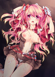 1girls belt breasts capelet center_opening creator cum cum_on_body cum_on_breasts cum_on_hair cum_on_lower_body cum_on_upper_body female hair_ribbon long_hair nipples open_mouth pink_eyes pink_hair pouch ragnarok_online ribbon solo soraishinya tied_hair twintails