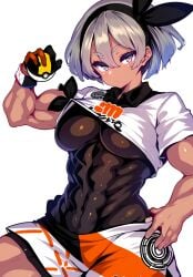 1girls abs ai_generated bare_legs bare_thighs bea_(pokemon) big_breasts clothed clothing color female female_focus female_only fit_female game_freak grey_eyes grey_hair gym_leader hi_res large_breasts light-skinned_female light_skin looking_at_viewer muscles muscular muscular_arms muscular_female nintendo pokeball pokemon pokemon_ss pokemon_trainer short_hair solo solo_female tagme thick_thighs