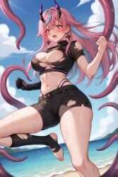 1girls ai_generated beach big_breasts blush breasts day emikukis latam_virtual_youtuber long_hair multicolored_hair outdoors pink_hair public sky_blue_hair tagme tentacle tentacle_grab thighs torn_clothes tupadrev4 virtual_youtuber vtuber