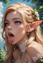 ai_generated blonde_hair elf female girl tongue_out