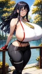 ai_generated alternate_breast_size big_breasts black_clothing black_hair black_pants blank_eyes blank_stare breasts cleavage day daytime exposed_midriff female grey_eyes headband_removed highleg_panties huge_breasts hyper_breasts hyuuga_hinata jiuyang-hsien large_breasts light-skinned_female light_skin long_hair love_handles midriff midriff_peek naruto naruto_(series) neutral_expression no_pupils outdoors outside pastel s shiny_breasts side_cutout sideboob silver_eyes solo summer sunny thigh_strap tight_clothes tight_clothing tight_pants top_heavy whale_tail