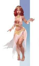 belly_dancer belly_dancer_outfit dancer dancer_outfit detached_sleeves georgiev harem_girl harem_outfit jewelry long_hair original original_character red_hair tiara