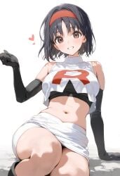 ai_generated big_ass big_breasts black_hair brown_eyes erika_(pokemon) heart huge_breasts huge_thighs pokemon pokemon_frlg short_hair smile thighs